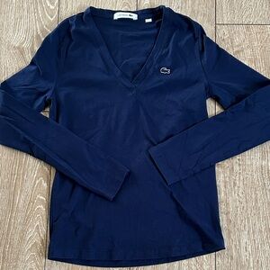 Lacoste Navy V-Neck Long Sleeve Top - EUC